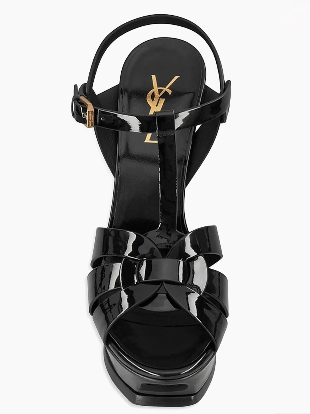Saint Laurent Black Patent Leather Platform T-Strap Sandals